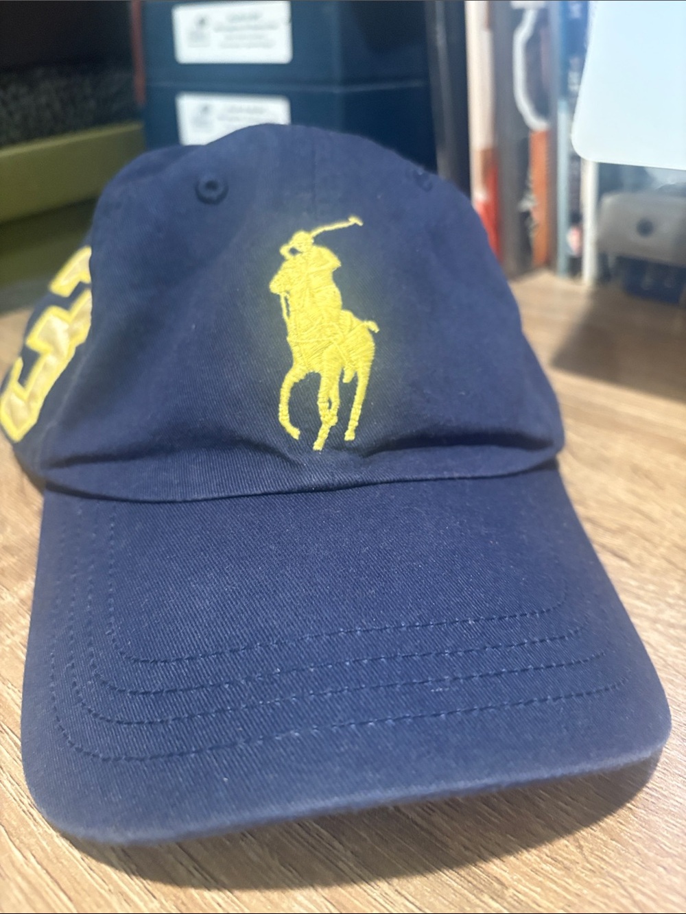 Ralph Lauren Navy Baseball Cap with Yellow Polo Embroidery